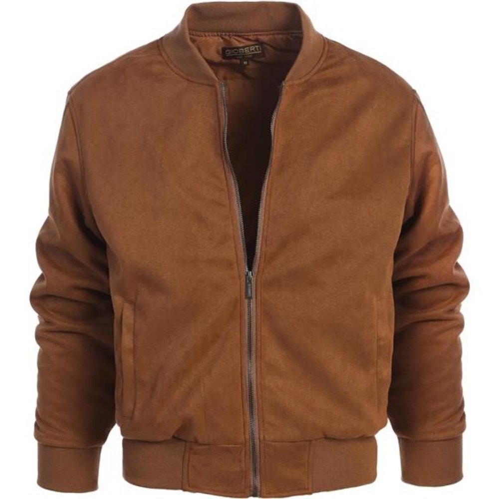 Stylish Faux Suede Bomber Jacket Men Warm Lined